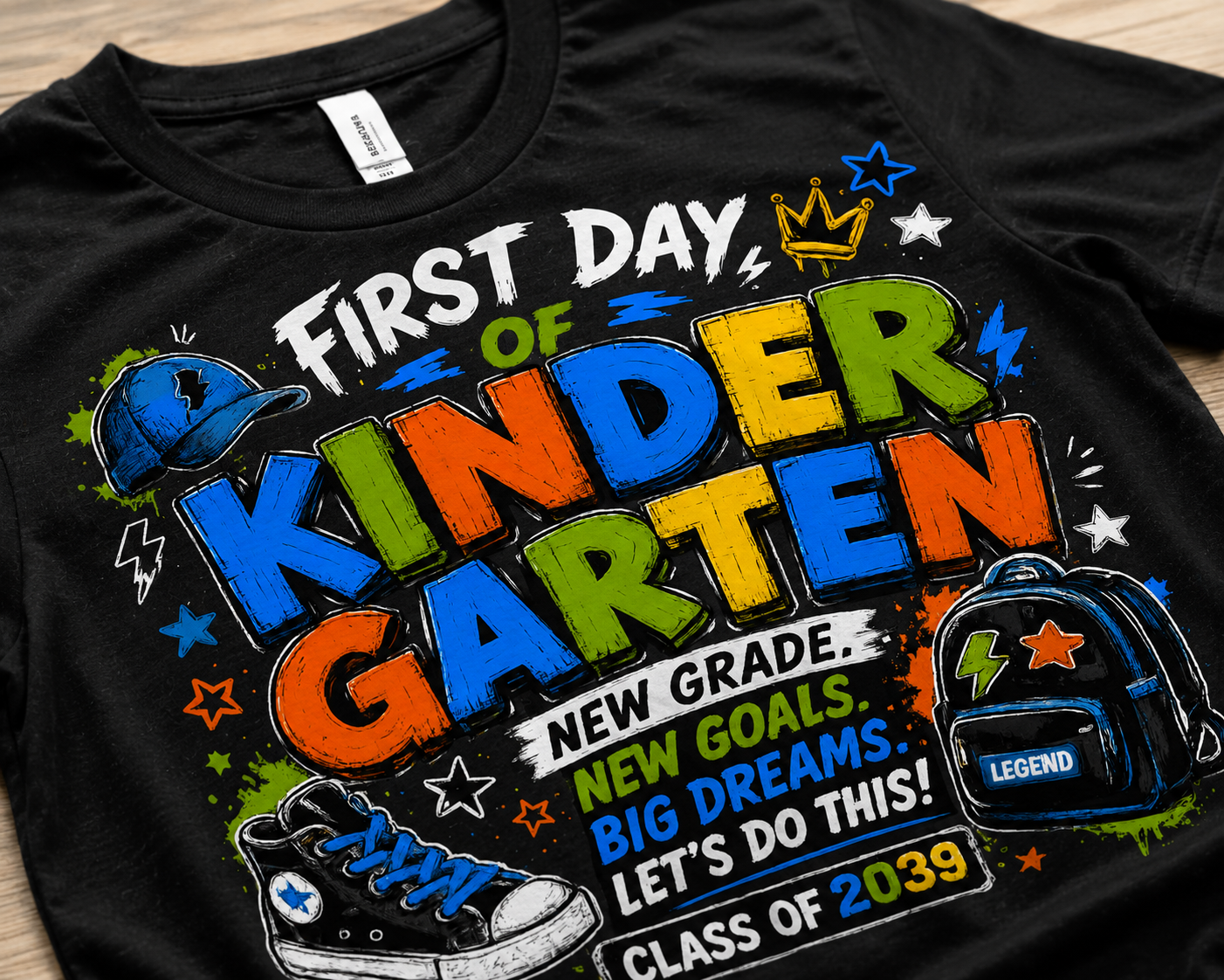 First Day of Kindergarten New Goals Big Dreams Class of 2039 kids back-to-school tee