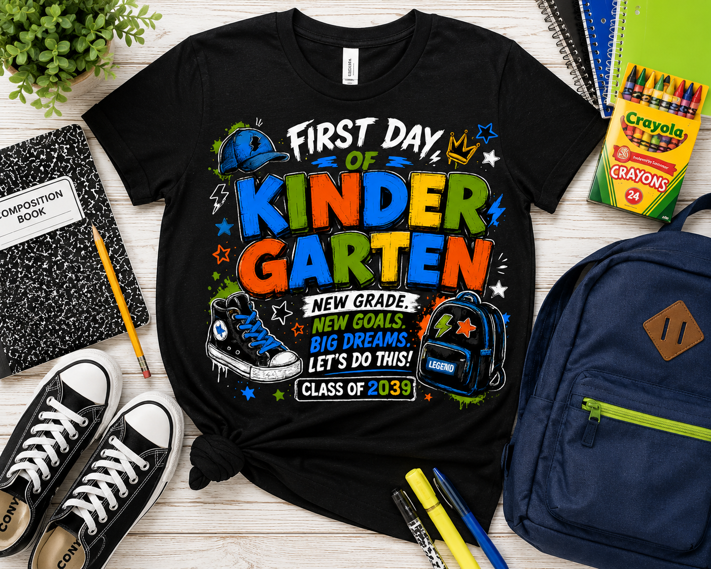 First Day of Kindergarten New Goals Big Dreams Class of 2039 kids back-to-school tee