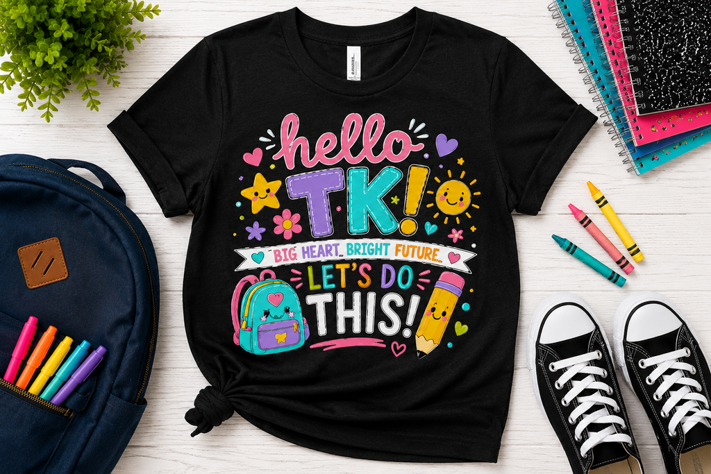 Hello TK first day of transitional kindergarten girls back-to-school tee