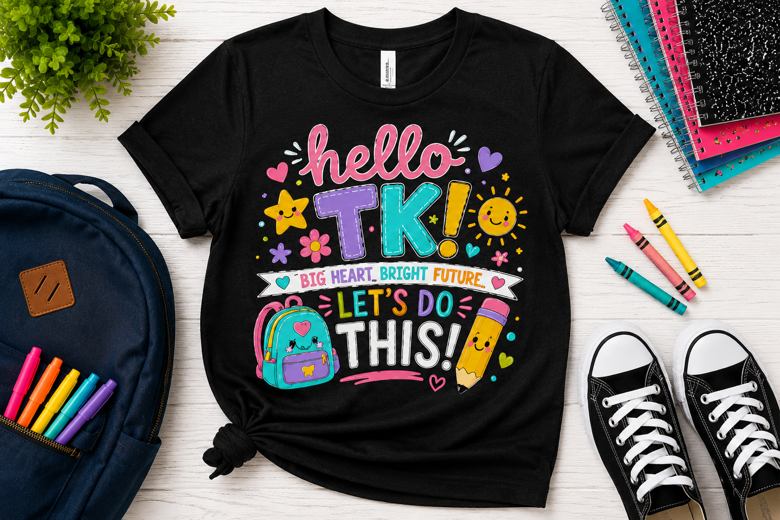 Hello TK first day of transitional kindergarten girls back-to-school tee