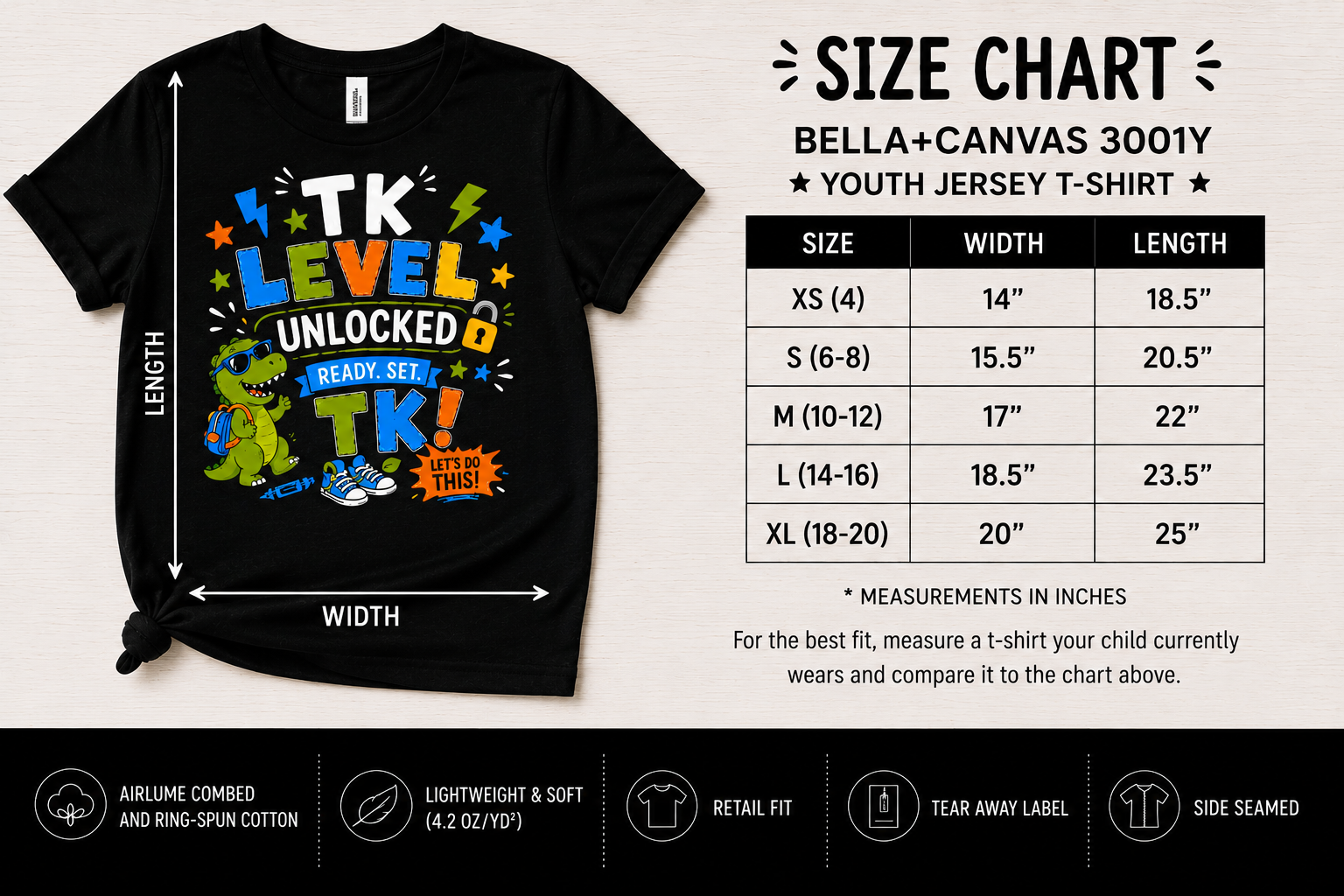 TK Level Unlocked first day of transitional kindergarten dinosaur kids back-to-school tee