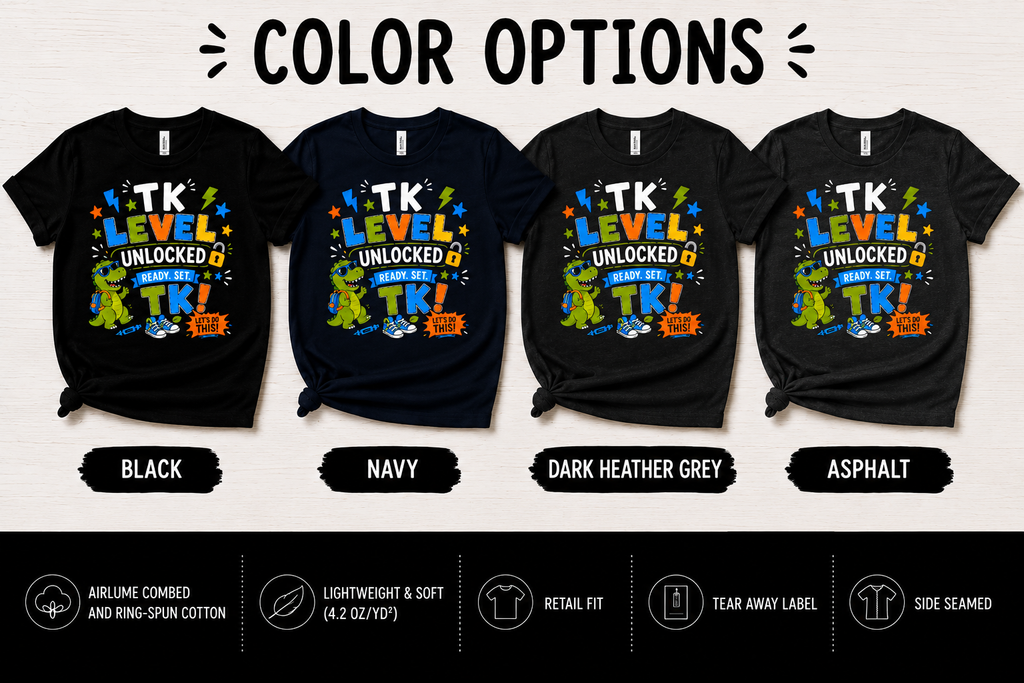 TK Level Unlocked first day of transitional kindergarten dinosaur kids back-to-school tee