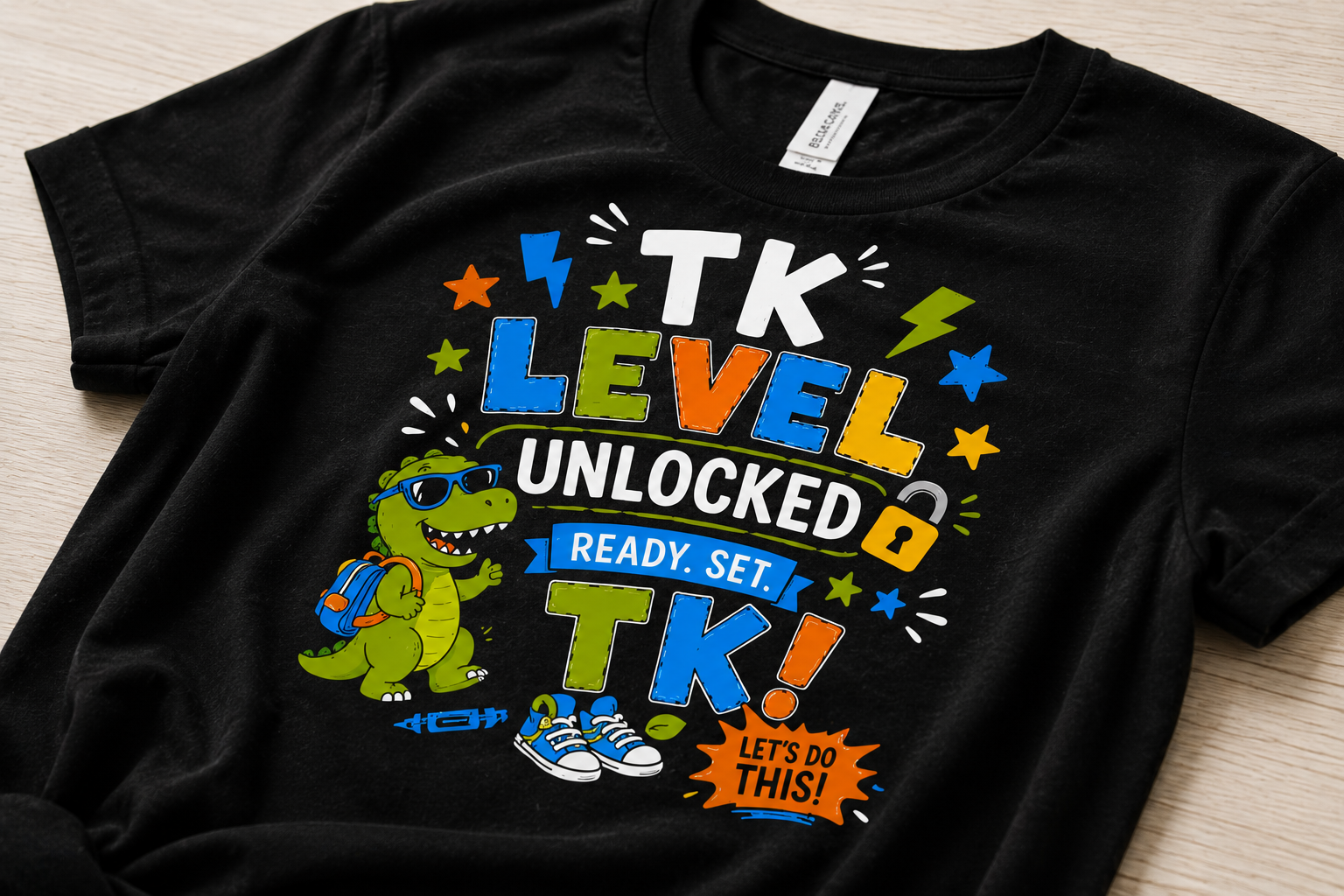 TK Level Unlocked first day of transitional kindergarten dinosaur kids back-to-school tee