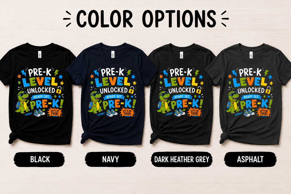 Pre-K Level Unlocked first day of preschool dinosaur kids back-to-school tee