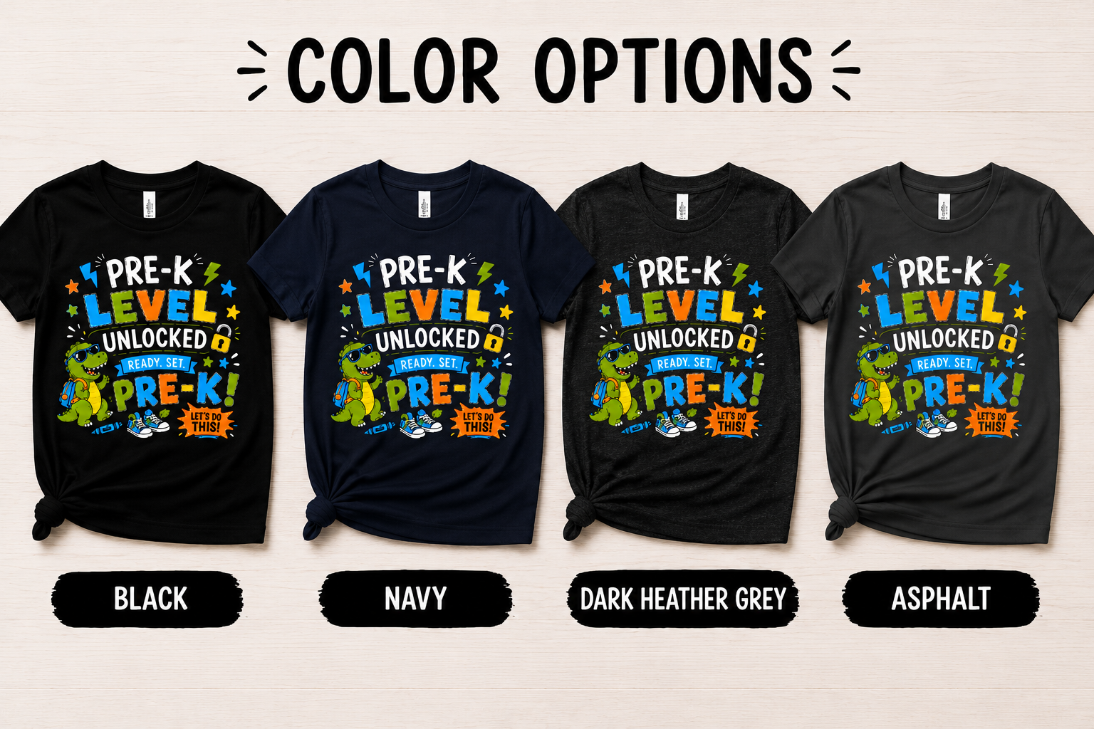 Pre-K Level Unlocked first day of preschool dinosaur kids back-to-school tee