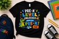 Pre-K Level Unlocked first day of preschool dinosaur kids back-to-school tee