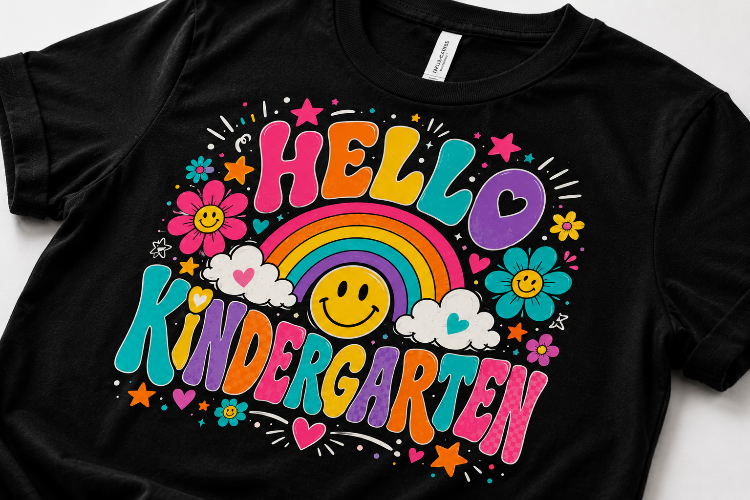 Hello Kindergarten rainbow first day of school girls back-to-school tee