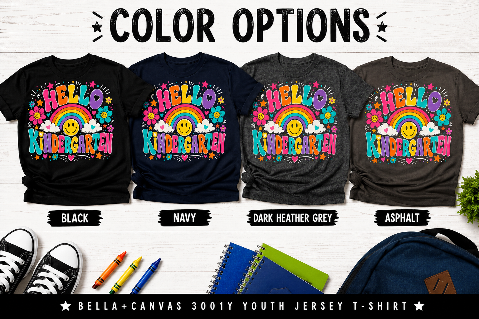 Hello Kindergarten rainbow first day of school girls back-to-school tee