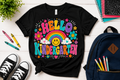 Hello Kindergarten rainbow first day of school girls back-to-school tee