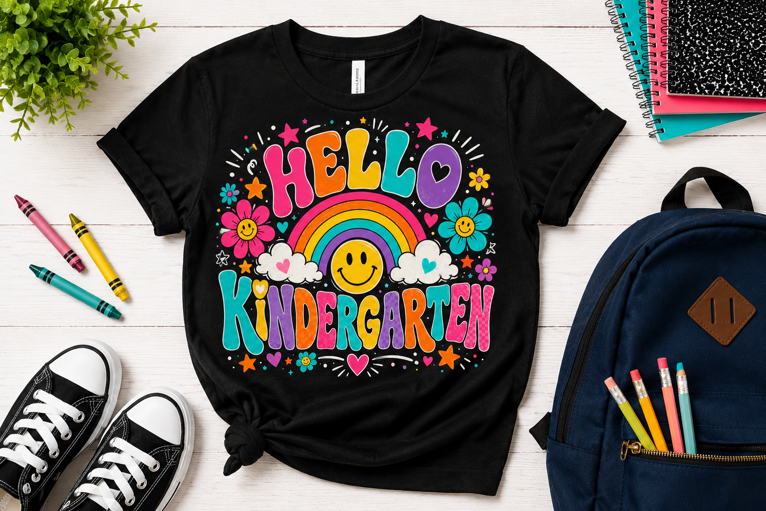 Hello Kindergarten rainbow first day of school girls back-to-school tee