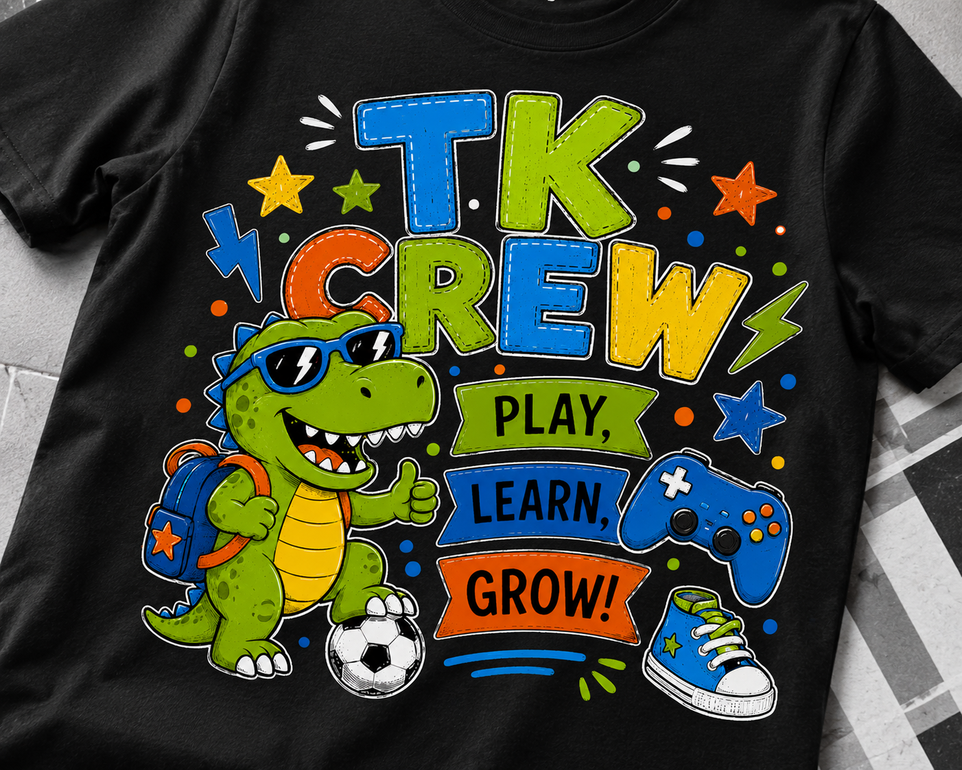 TK Crew first day of transitional kindergarten dinosaur kids back-to-school tee