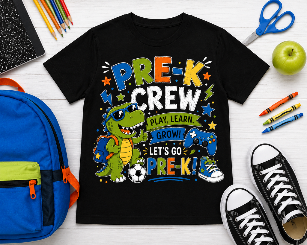 Pre-K Crew first day of pre-k preschool dinosaur kids back-to-school tee