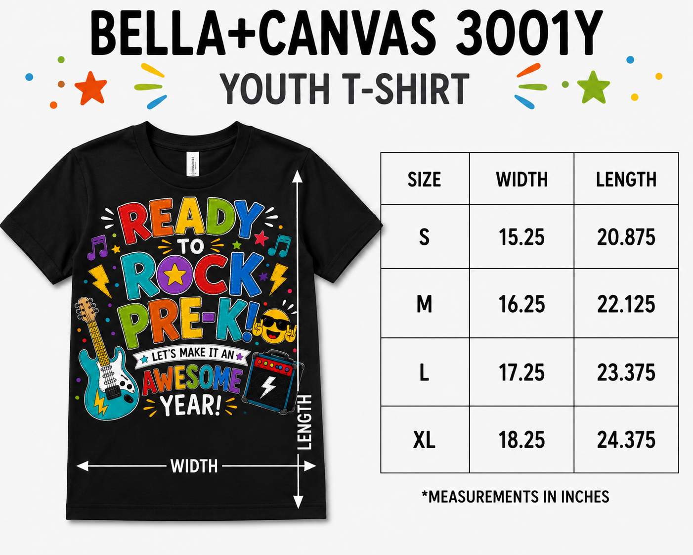 Ready to Rock Pre-K first day of preschool music Bella Canvas kids tee