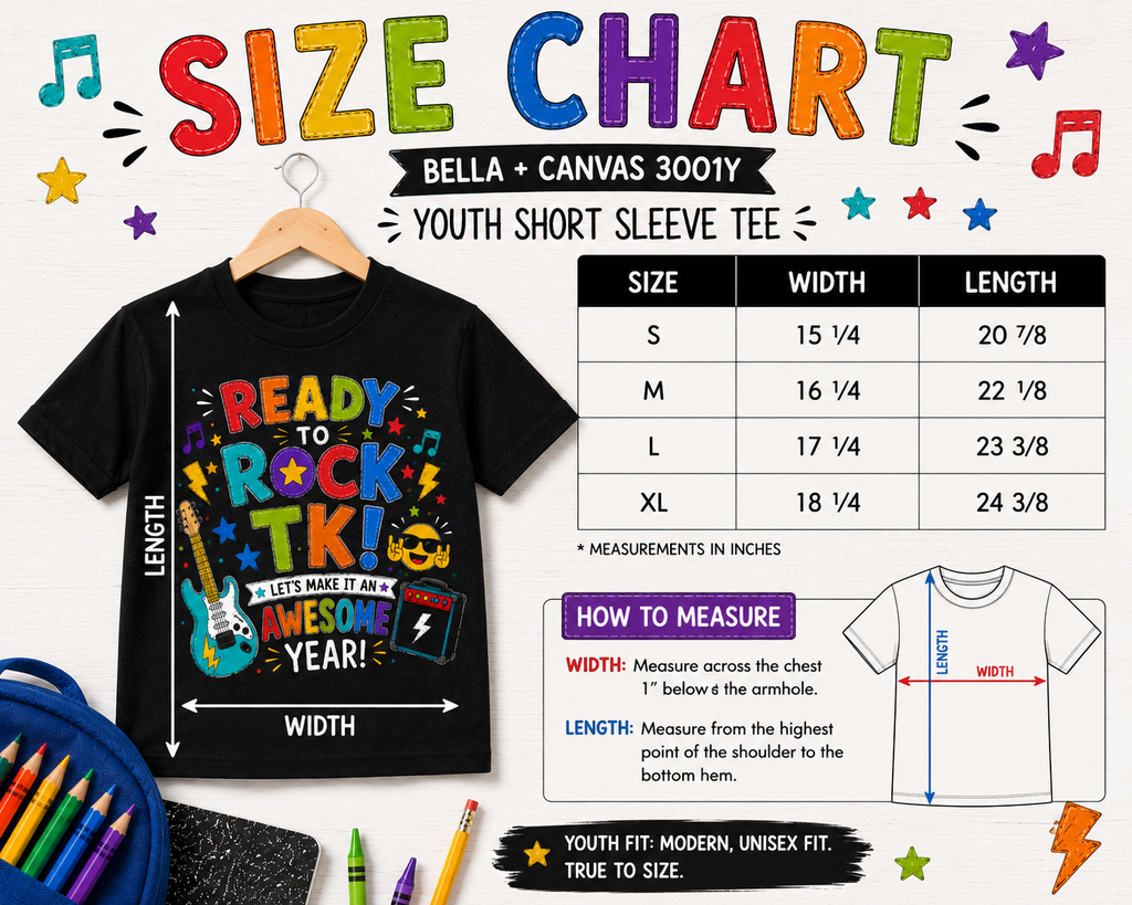 Ready to Rock TK first day of transitional kindergarten music Bella Canvas kids tee