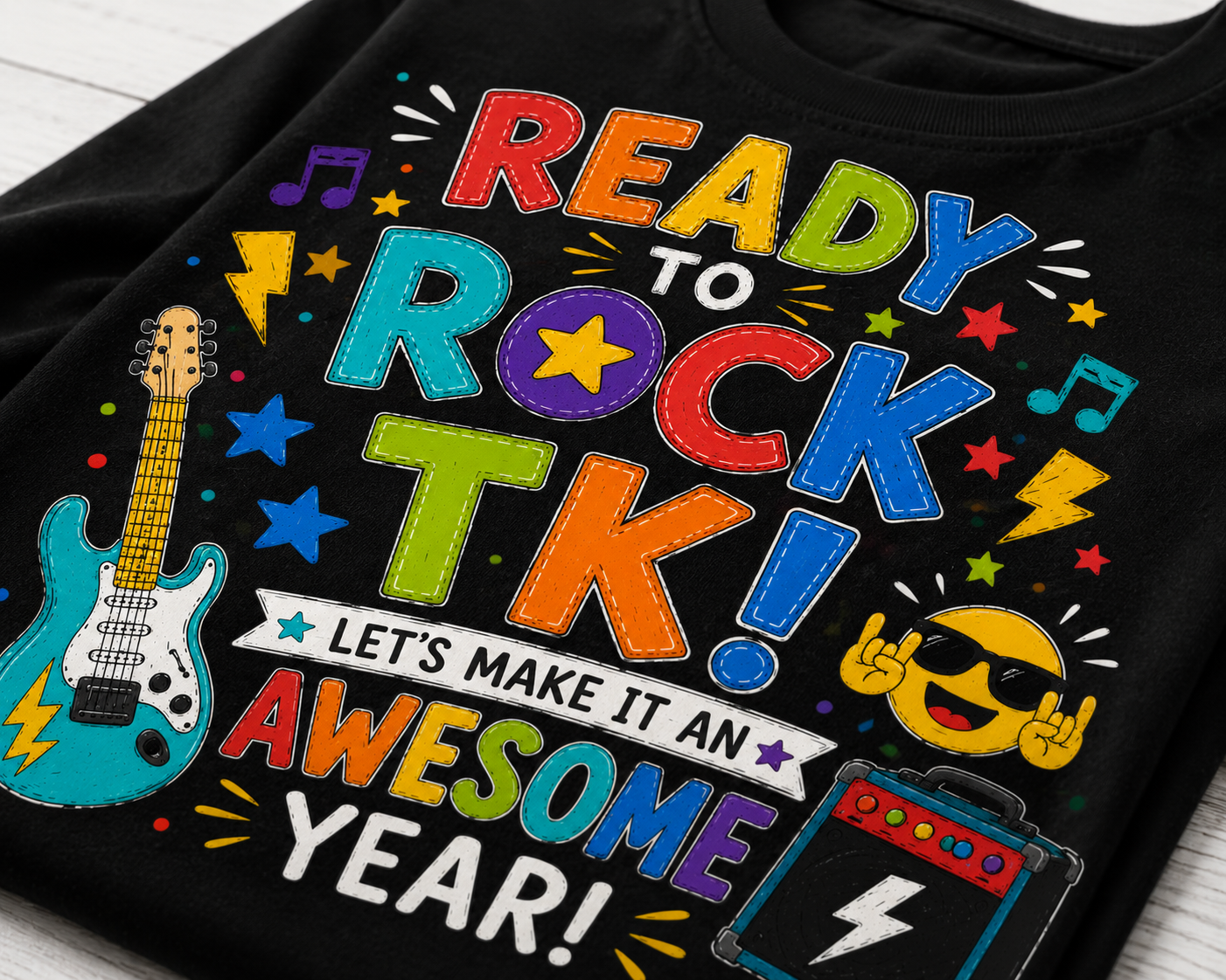 Ready to Rock TK first day of transitional kindergarten music Bella Canvas kids tee
