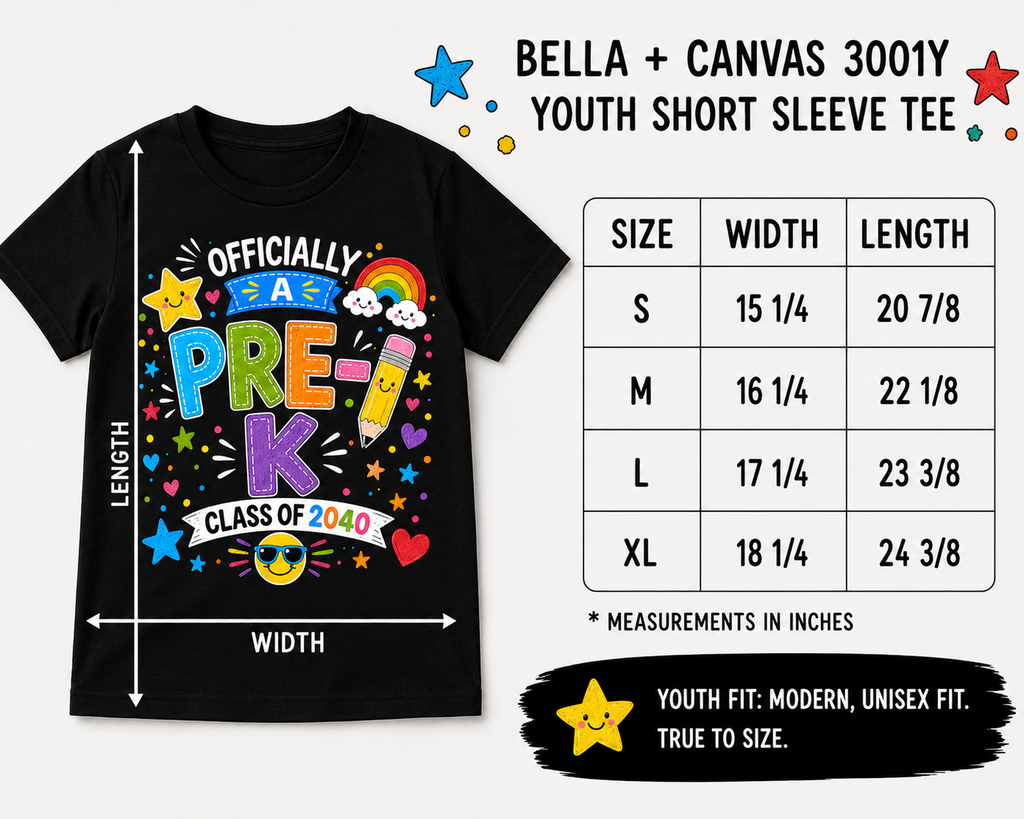 Officially a Pre-K Kid Class of 2040 first day of preschool Bella Canvas kids tee