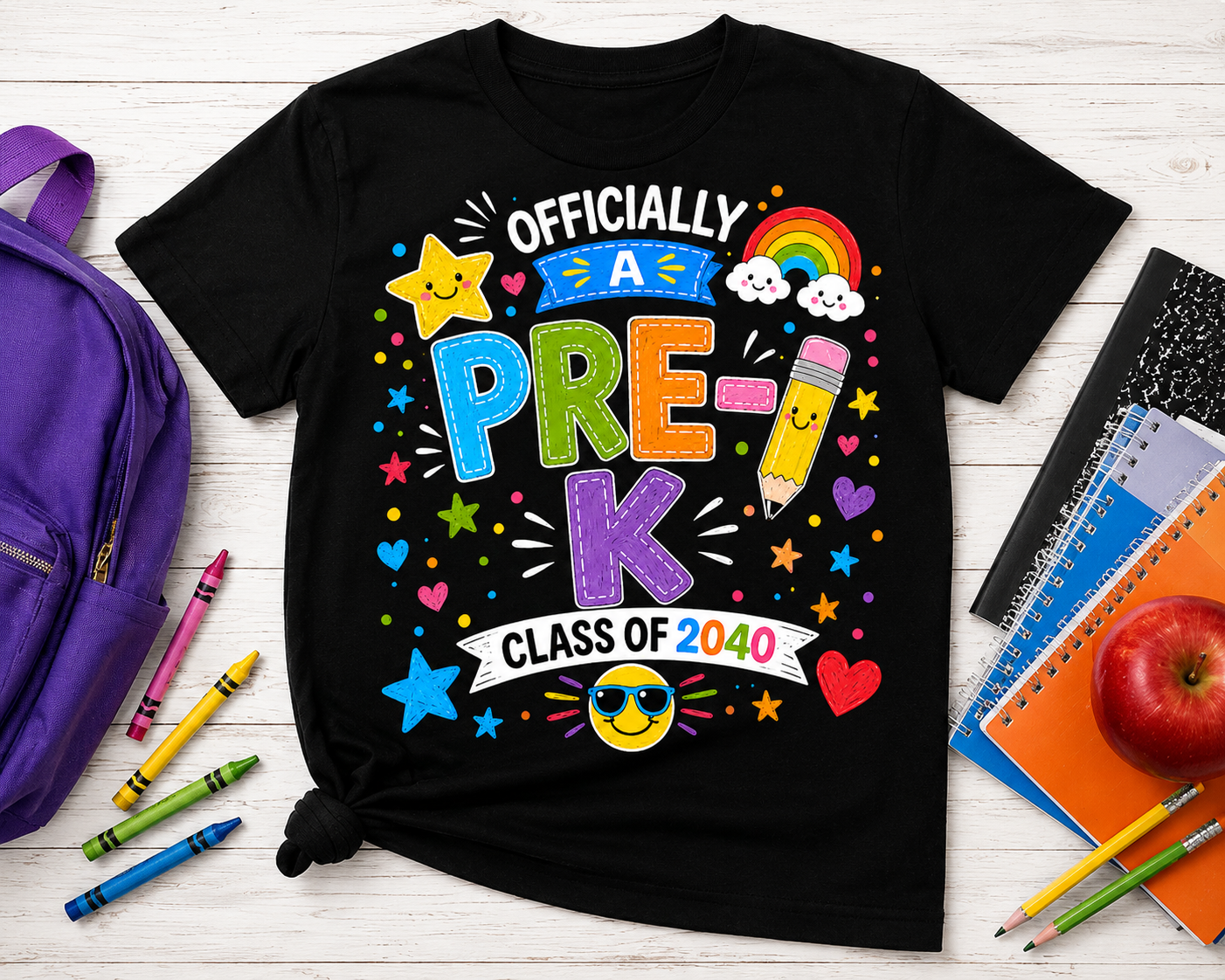 Officially a Pre-K Kid Class of 2040 first day of preschool Bella Canvas kids tee