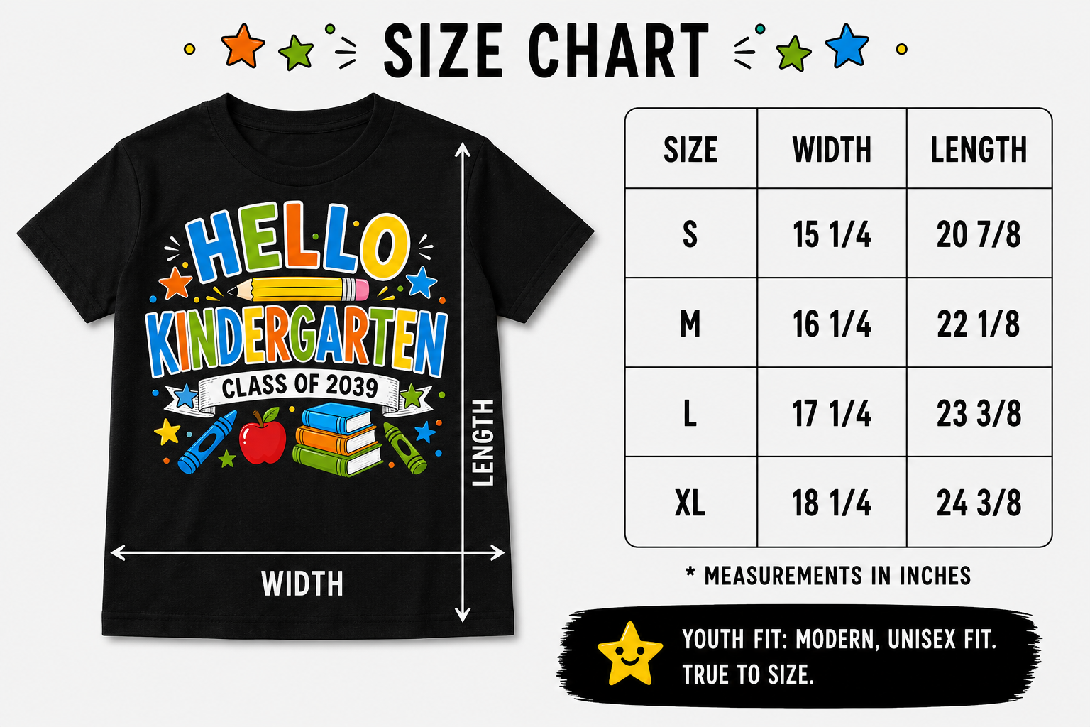 Hello Kindergarten Class of 2039 first day of school Bella Canvas kids tee