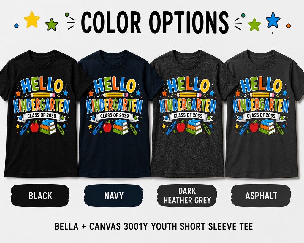 Hello Kindergarten Class of 2039 first day of school Bella Canvas kids tee