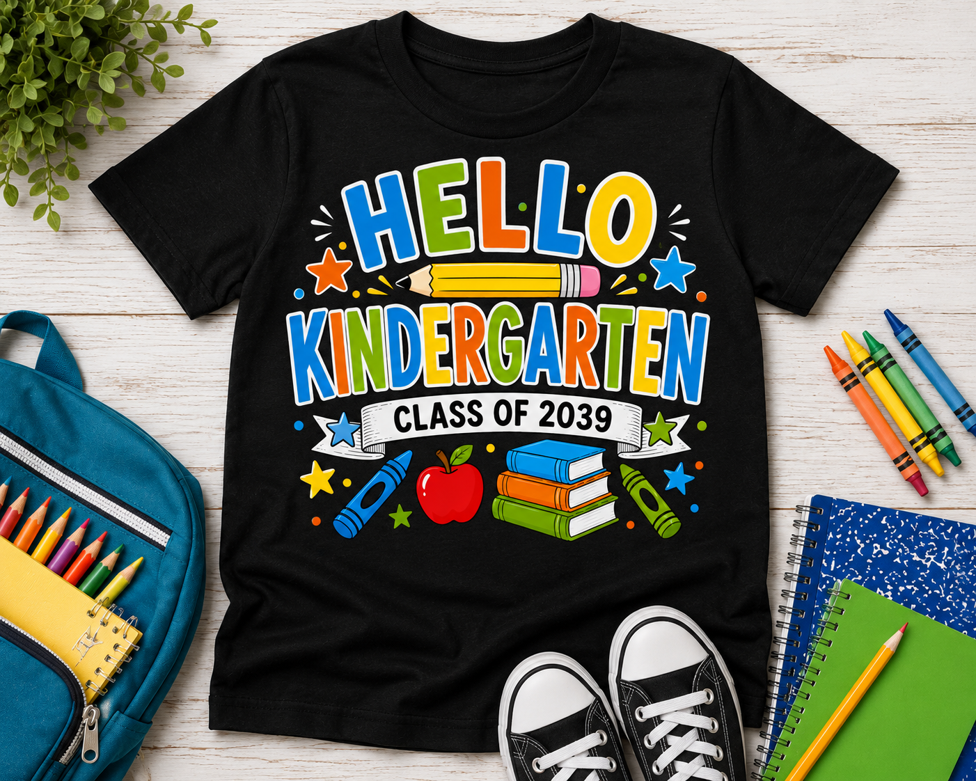 Hello Kindergarten Class of 2039 first day of school Bella Canvas kids tee