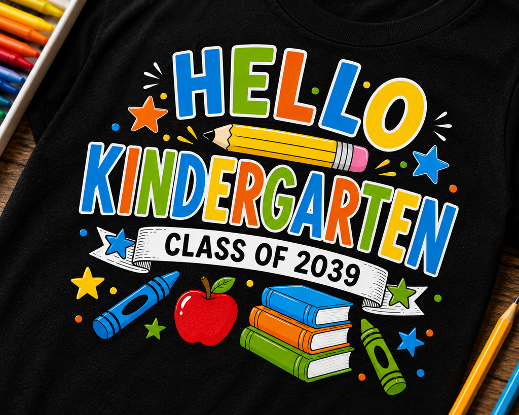 Hello Kindergarten Class of 2039 first day of school Bella Canvas kids tee