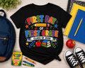 First Day of First Grade Class of 2038 colorful back-to-school Bella Canvas kids tee