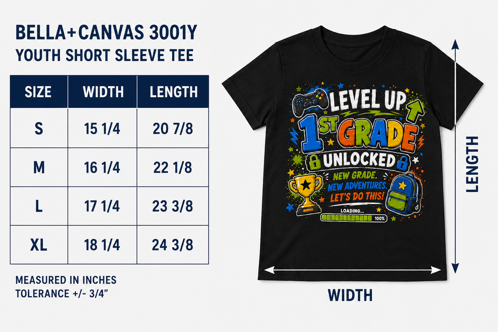 First Day of First Grade Level Up Class of 2038 gamer Bella Canvas kids tee