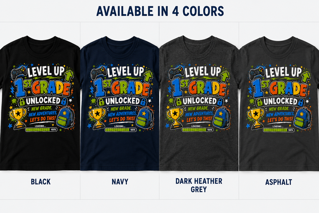 First Day of First Grade Level Up Class of 2038 gamer Bella Canvas kids tee