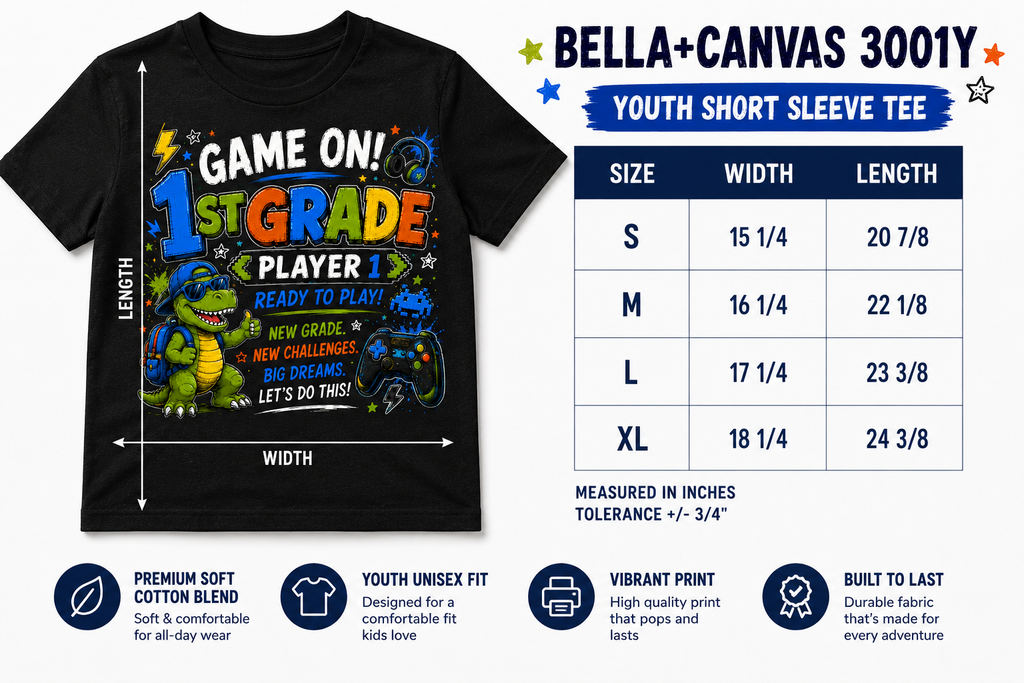Game On 1st Grade gamer Class of 2038 first day of first grade kids tee