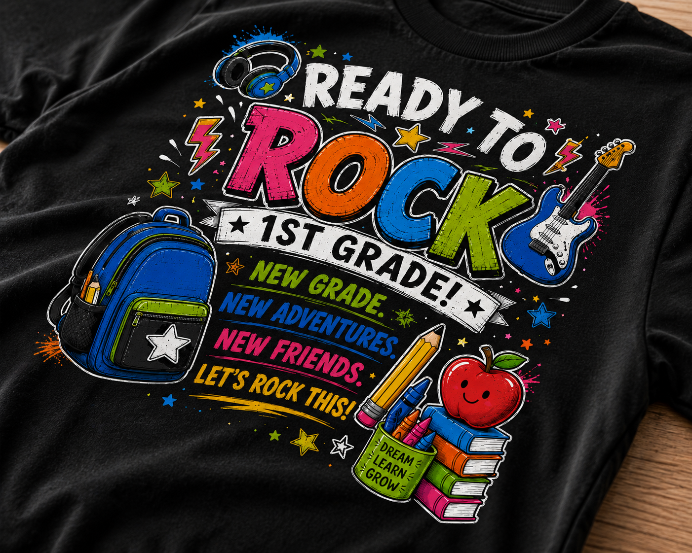 Ready to Rock 1st Grade music Class of 2038 first day of first grade kids tee