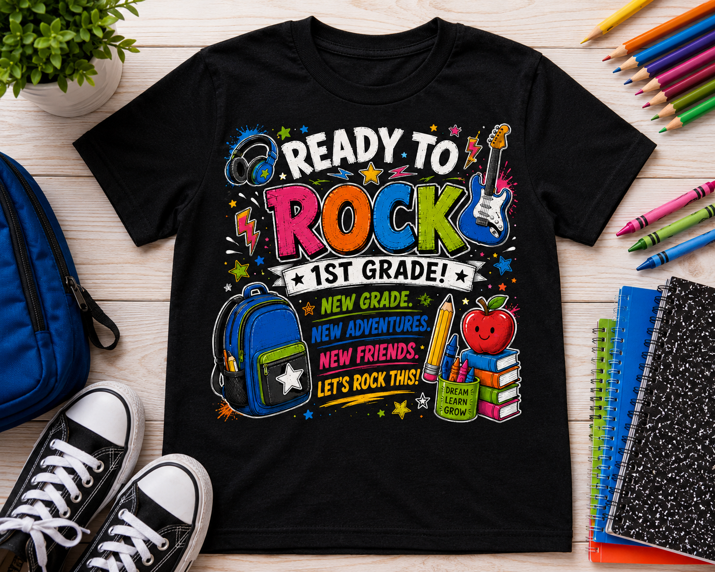 Ready to Rock 1st Grade music Class of 2038 first day of first grade kids tee
