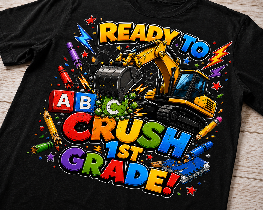 Ready to Crush 1st Grade excavator construction Class of 2038 kids back-to-school tee