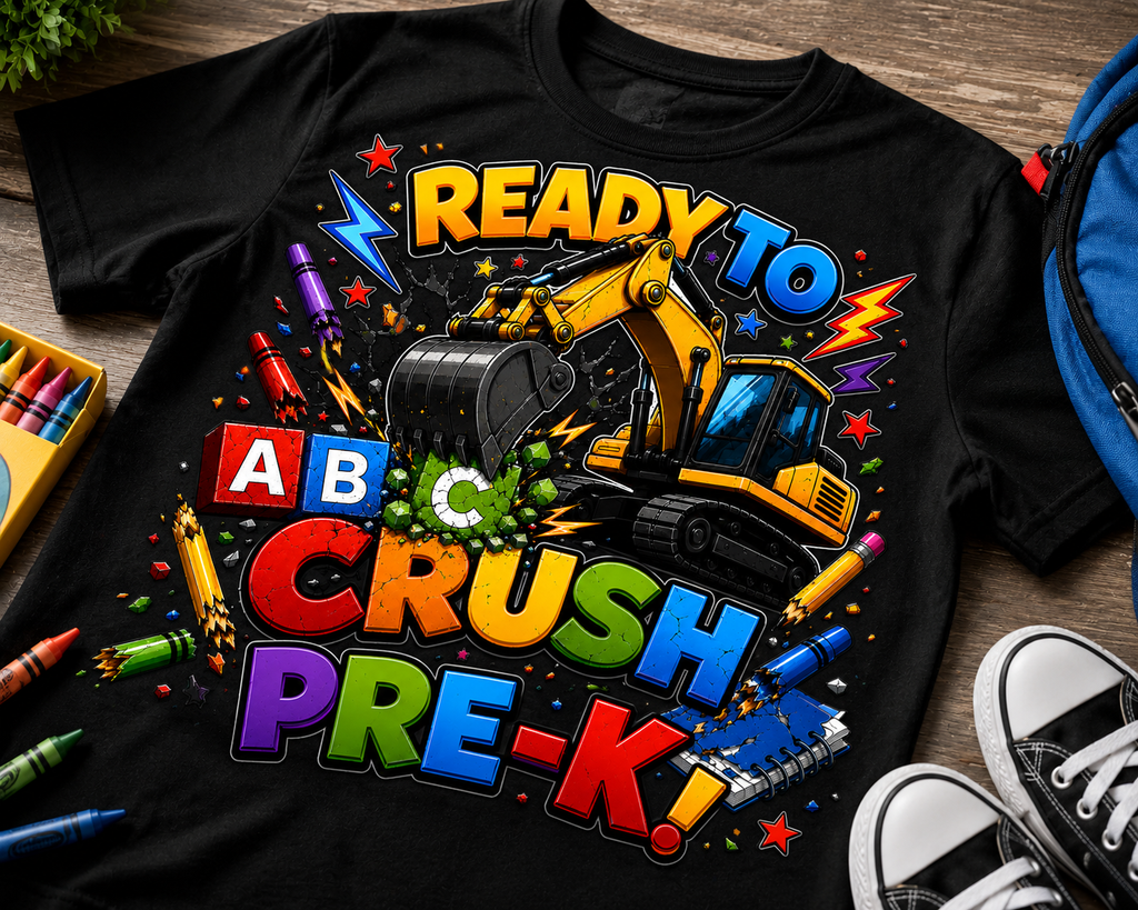 Ready to Crush Pre-K excavator construction first day of preschool kids tee
