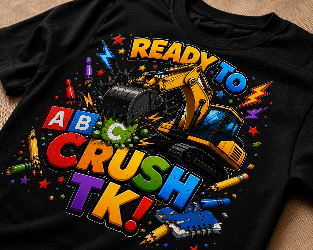 Ready to Crush TK excavator construction first day of transitional kindergarten kids tee