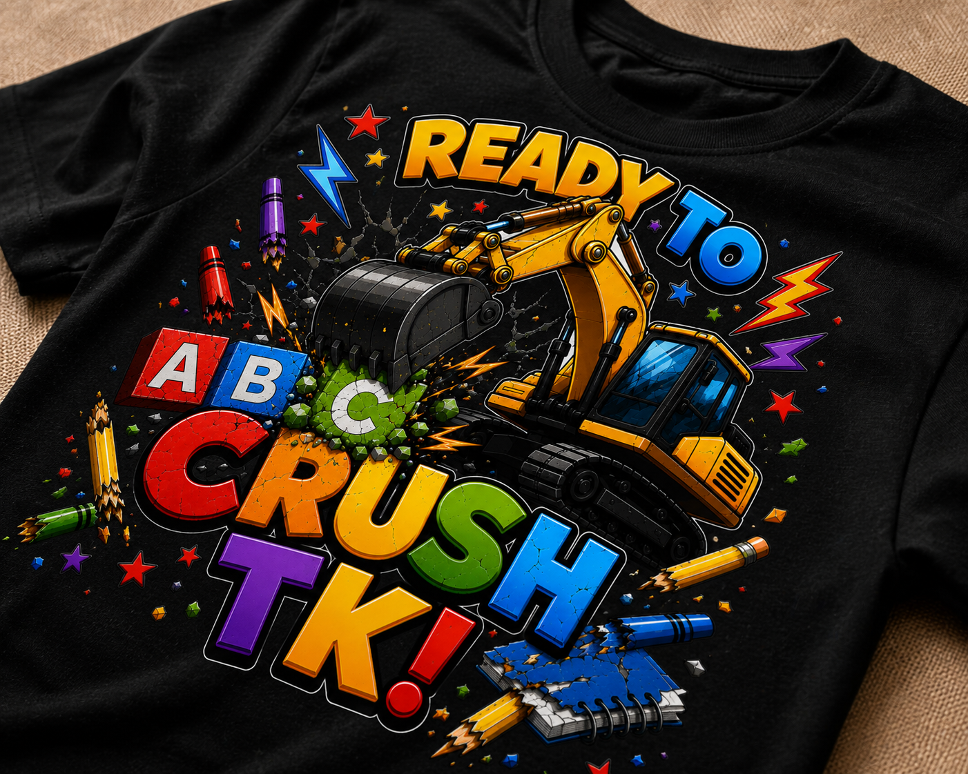 Ready to Crush TK excavator construction first day of transitional kindergarten kids tee