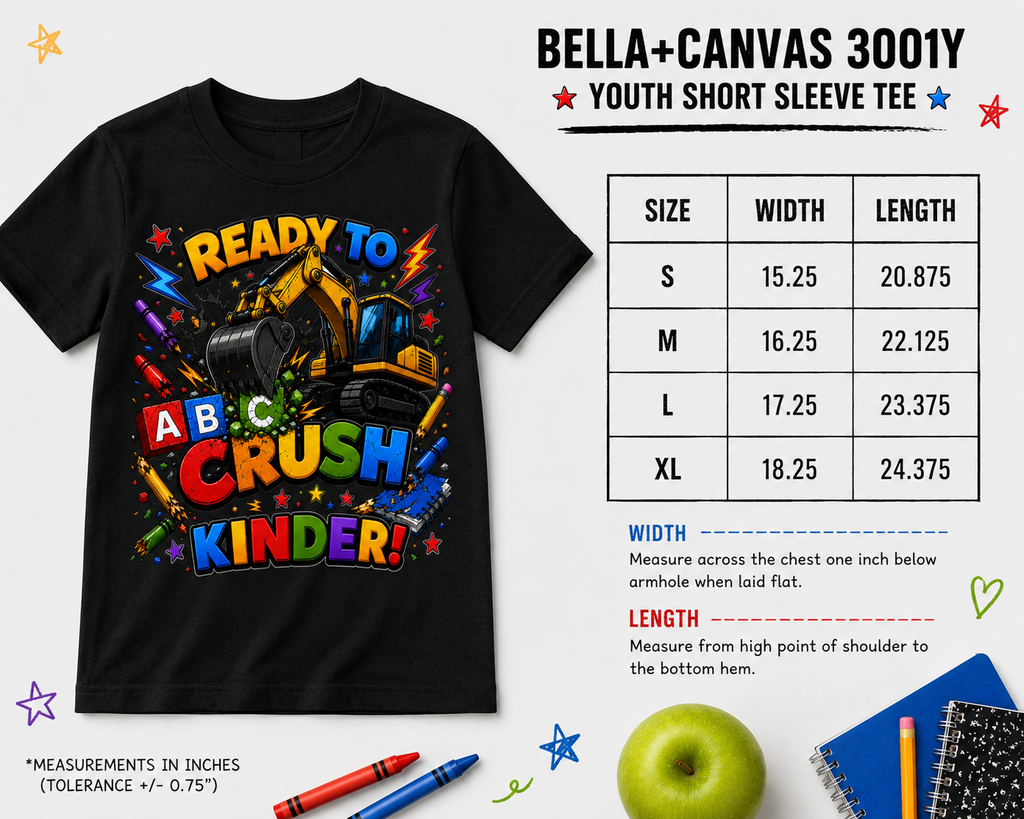 Ready to Crush Kindergarten excavator construction kids back-to-school tee
