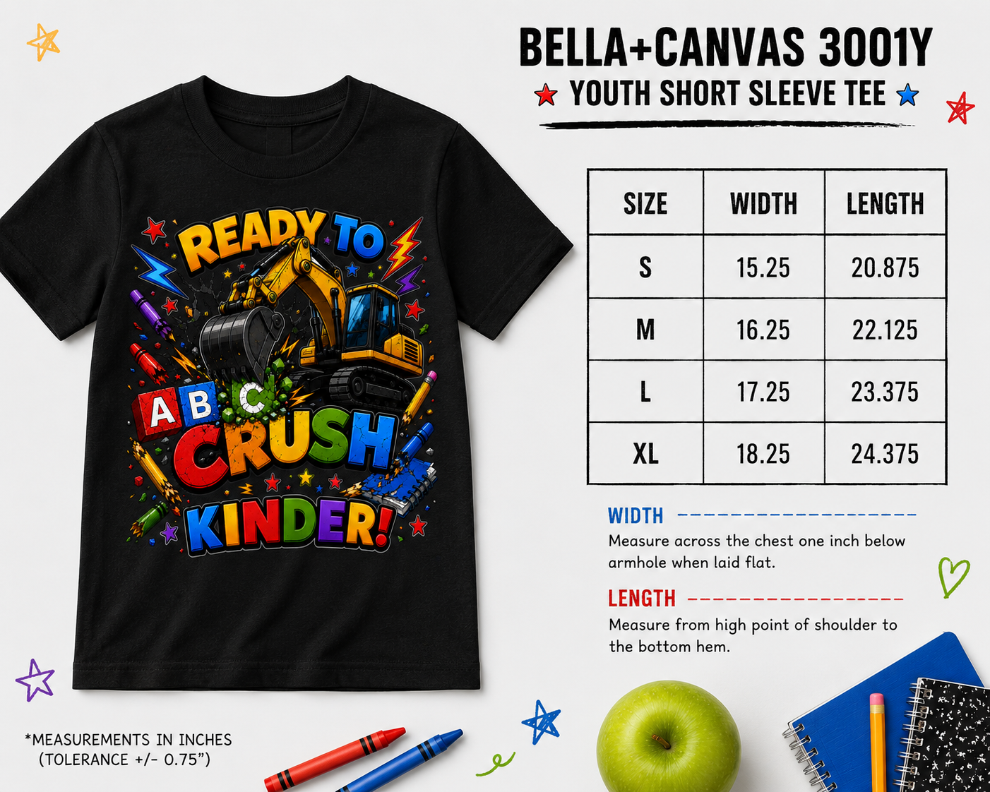 Ready to Crush Kindergarten excavator construction kids back-to-school tee