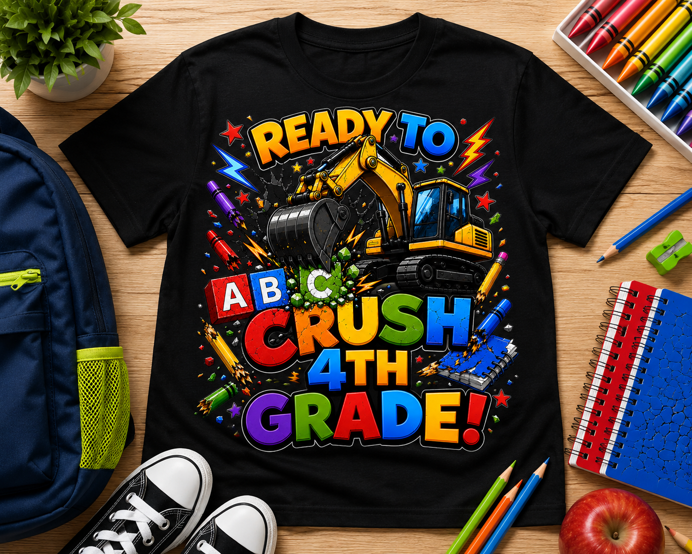 Ready to Crush 4th Grade excavator construction Class of 2035 kids back-to-school tee
