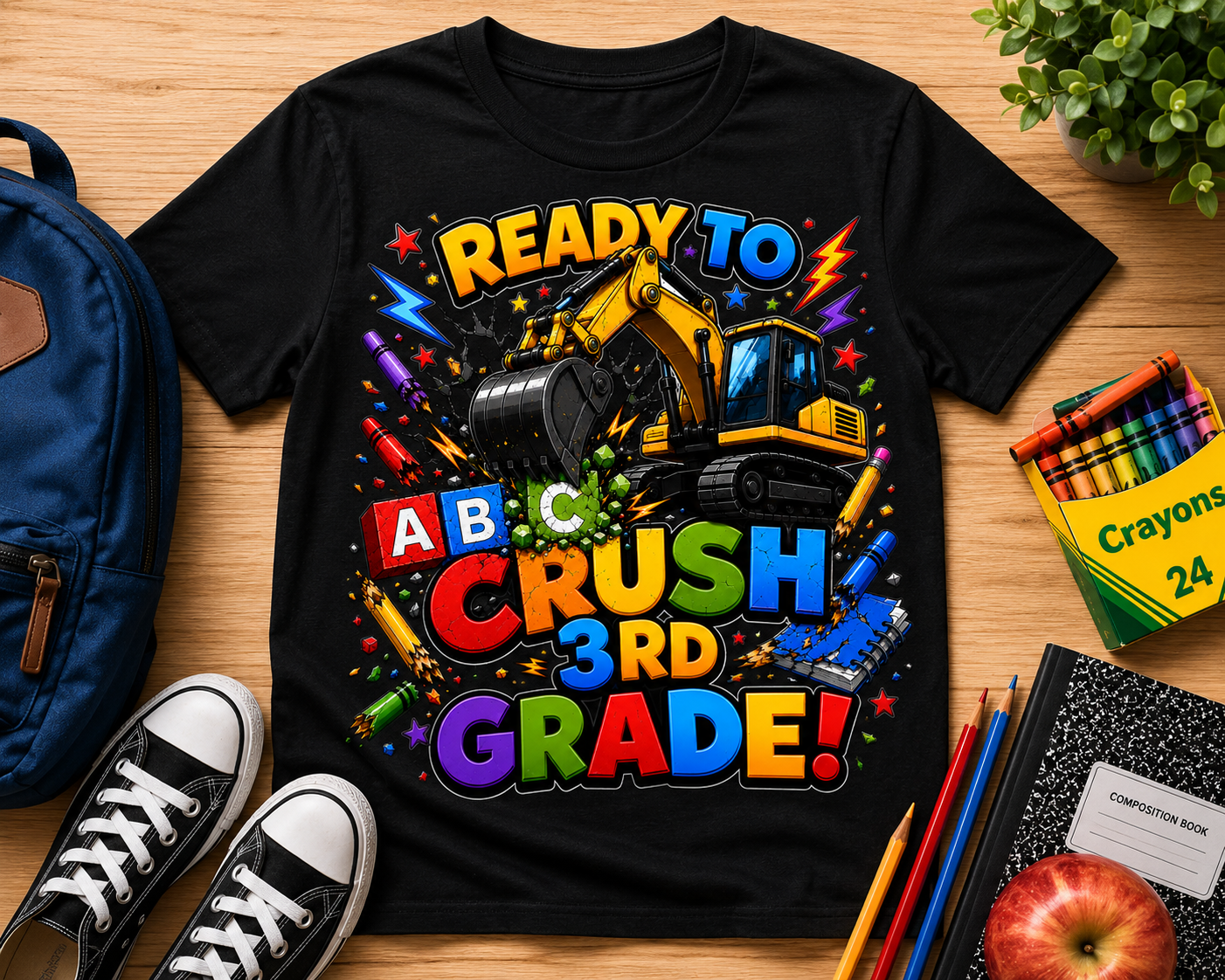 Ready to Crush 3rd Grade excavator construction Class of 2036 kids back-to-school tee