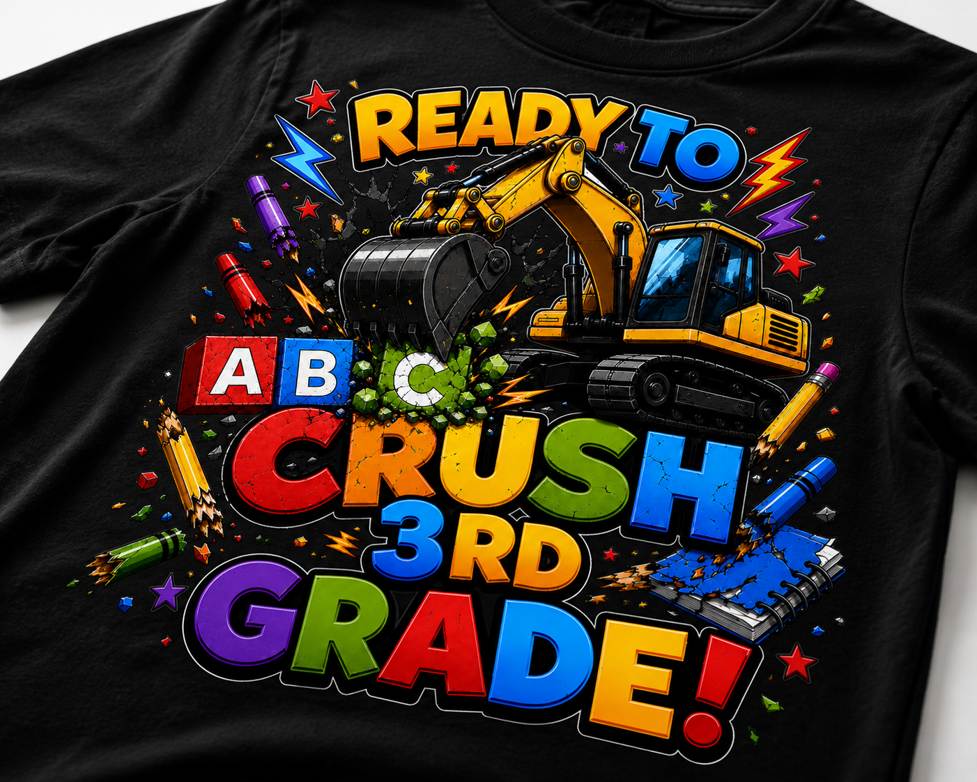 Ready to Crush 3rd Grade excavator construction Class of 2036 kids back-to-school tee