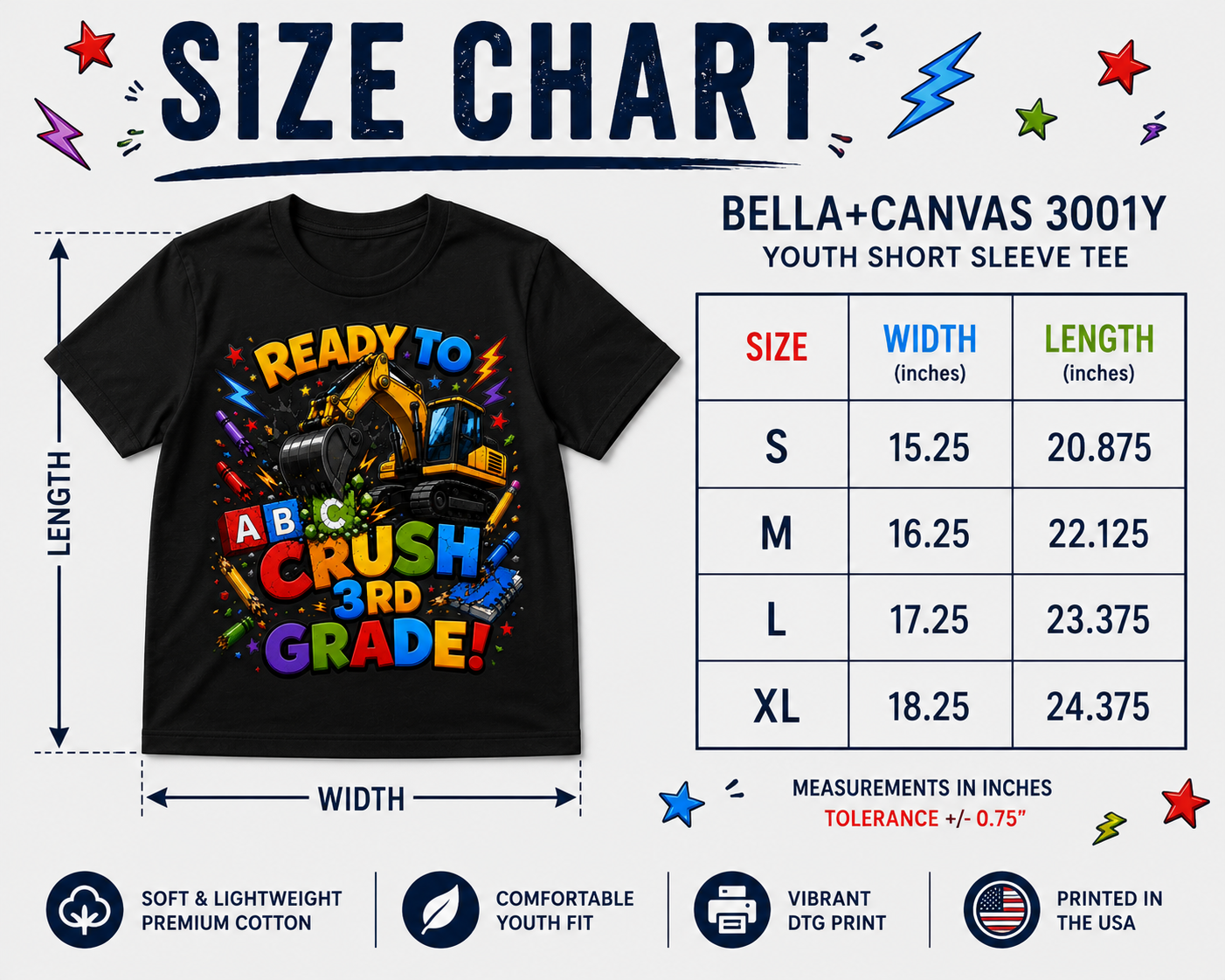 Ready to Crush 3rd Grade excavator construction Class of 2036 kids back-to-school tee