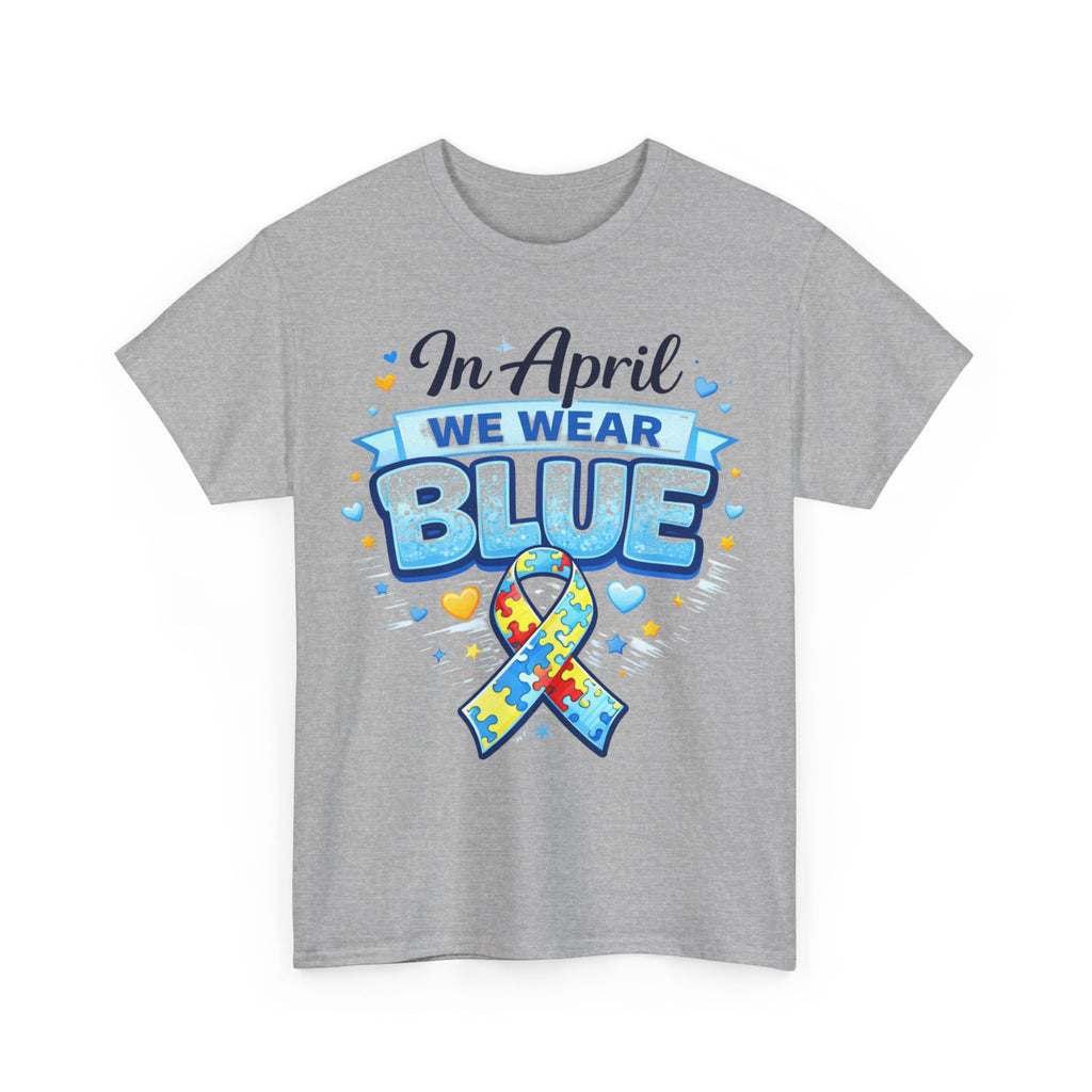 In April We Wear Blue Autism Awareness Shirt Puzzle Ribbon Tee Neurodiversity Shirt Autism Mom Dad Support Shirt Gift