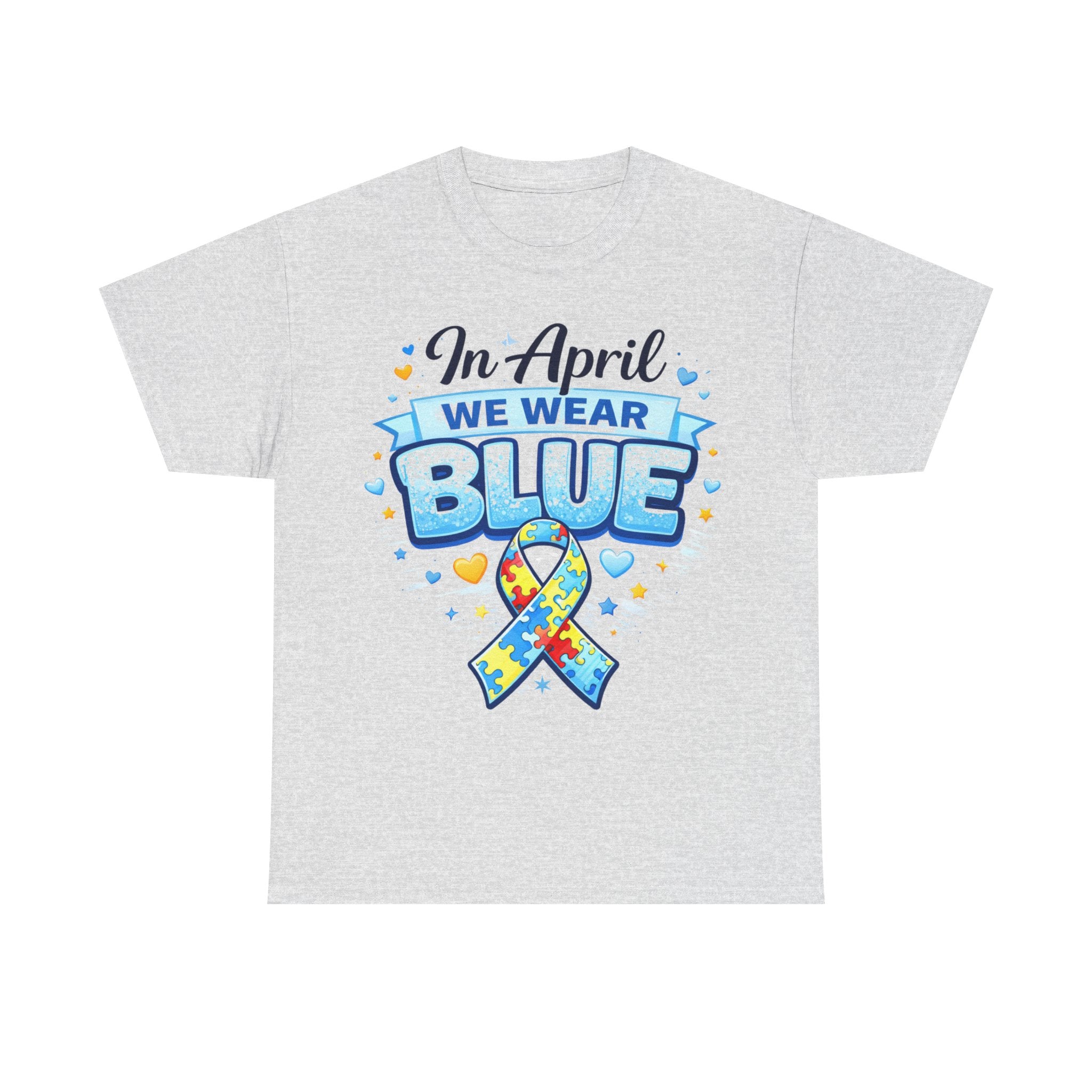 In April We Wear Blue Autism Awareness Shirt Puzzle Ribbon Tee Neurodiversity Shirt Autism Mom Dad Support Shirt Gift