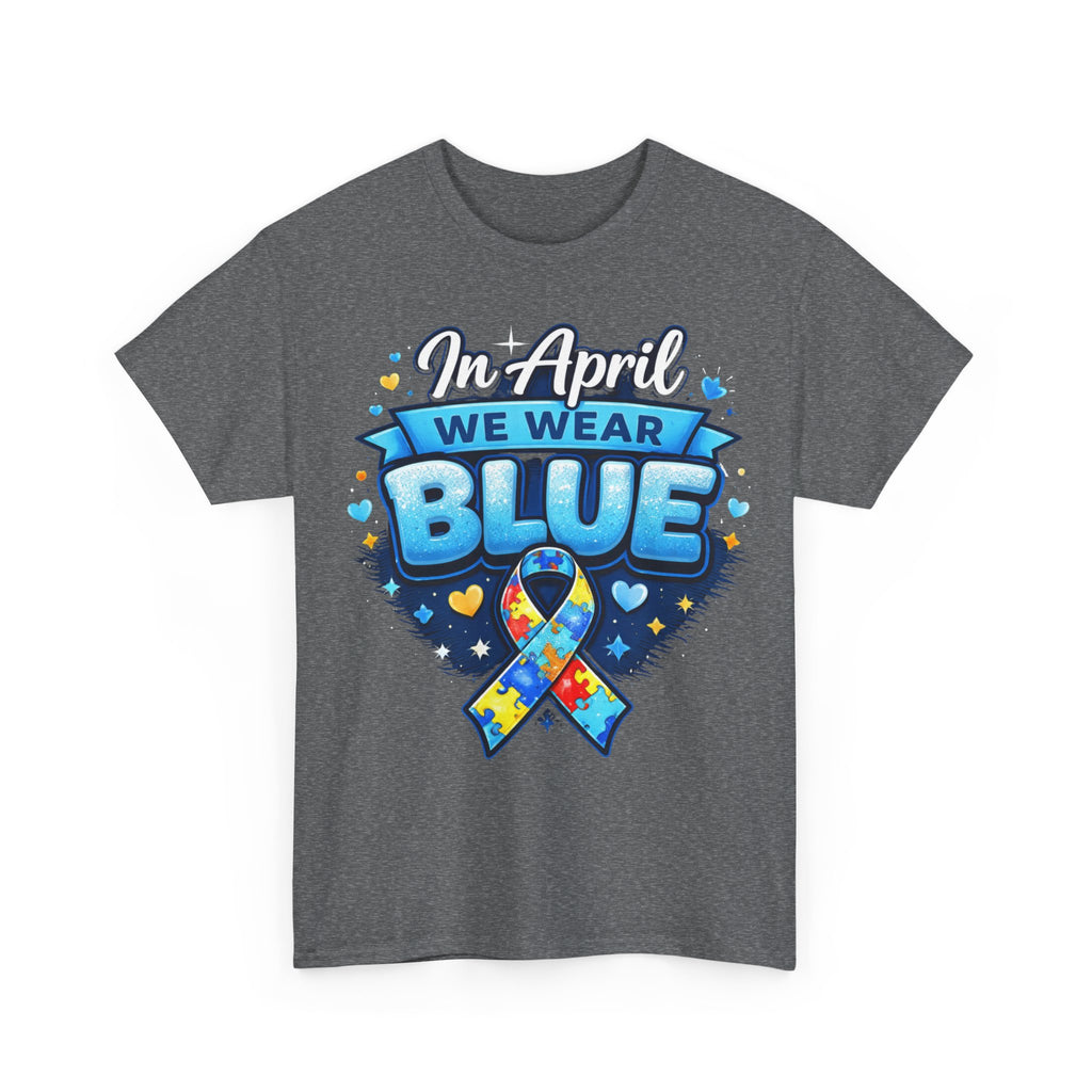 In April We Wear Blue — Autism Awareness Puzzle Ribbon Tee