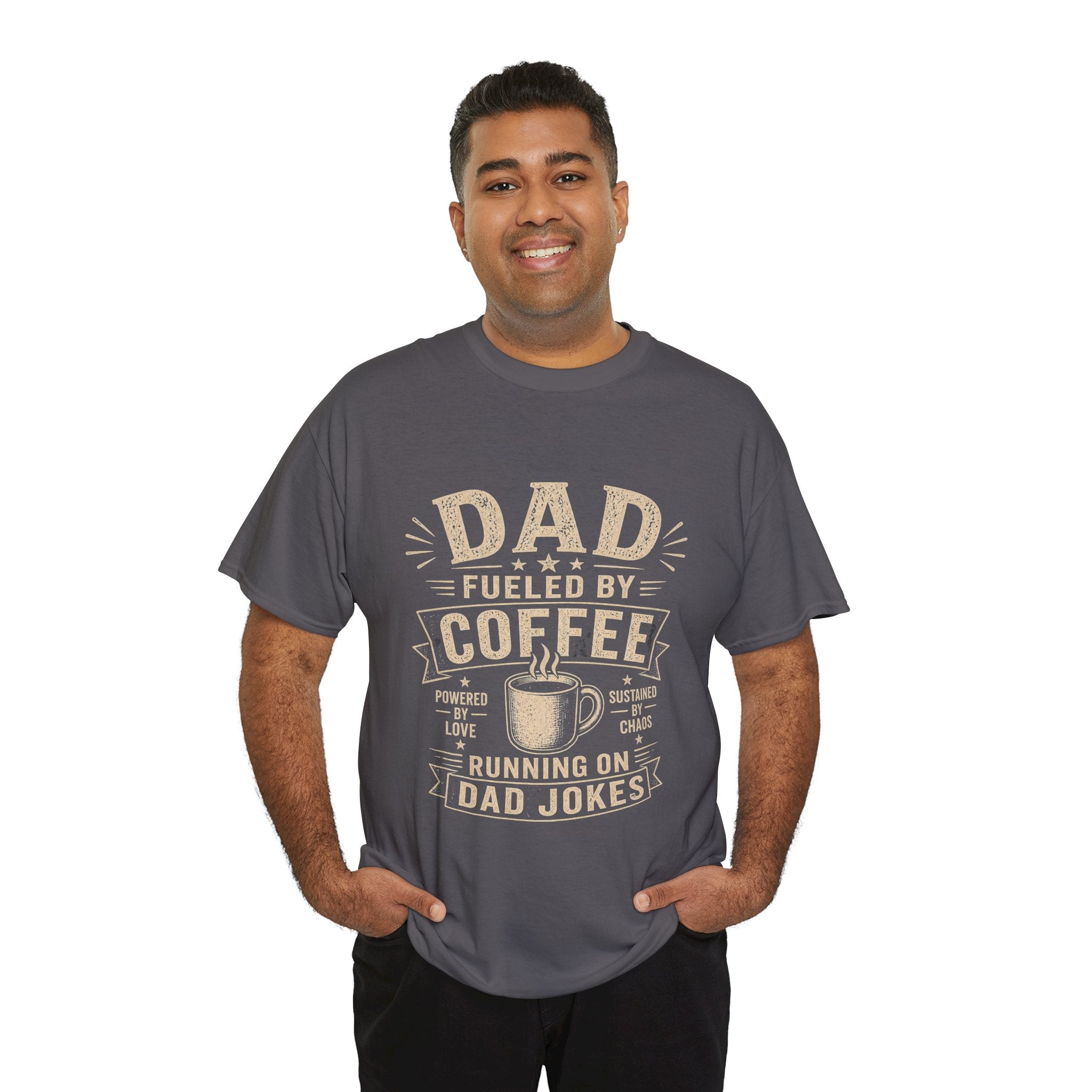 Dad Fueled By Coffee Running On Dad Jokes T-Shirt | Funny Father's Day Gift