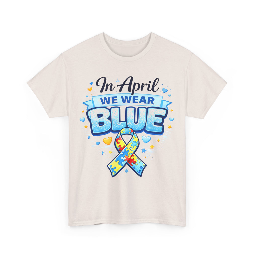 In April We Wear Blue Autism Awareness Shirt Puzzle Ribbon Tee Neurodiversity Shirt Autism Mom Dad Support Shirt Gift