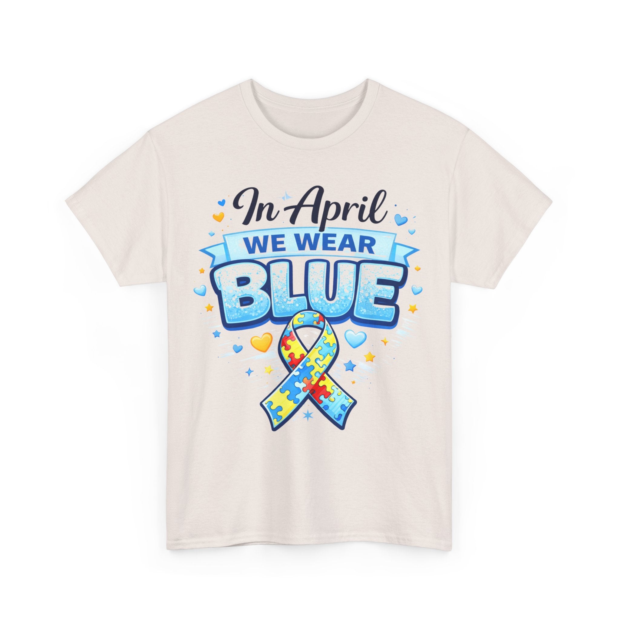 In April We Wear Blue Autism Awareness Shirt Puzzle Ribbon Tee Neurodiversity Shirt Autism Mom Dad Support Shirt Gift