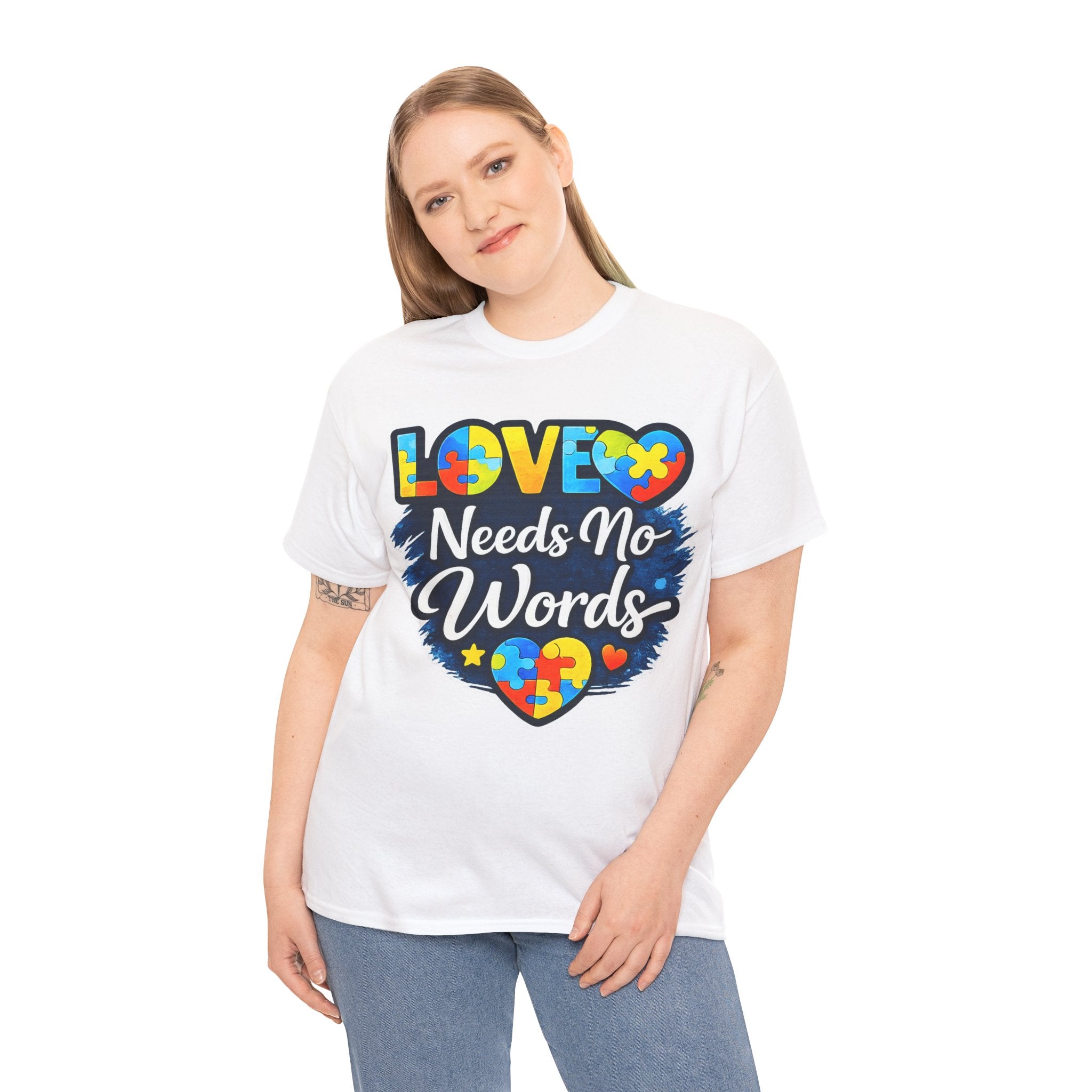 Autism Mom Shirt Love Needs No Words Tee, Autism Awareness T Shirt, Neurodiversity Gift, Puzzle Heart Shirt, Special Needs Mom Gift